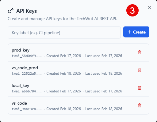 API Keys dialog